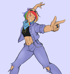 Size: 807x858 | Tagged: safe, artist:eve-ashgrove, derpibooru import, rainbow dash, human, abs, battle tendency, belly button, humanized, jojo pose, jojo's bizarre adventure, joseph joestar, midriff, nirvana, solo