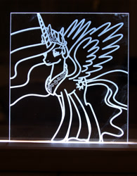 Size: 3392x4344 | Tagged: safe, artist:steeph-k, princess celestia, alicorn, pony, acrylic plastic, craft, etching, led, solo, traditional art