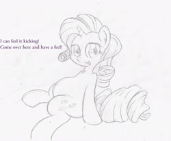 Size: 2896x2383 | Tagged: safe, artist:seenty, rarity, pony, unicorn, belly, pencil drawing, preggity, pregnant, sensibly-proportioned pregnancy, solo, traditional art