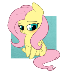 Size: 888x978 | Tagged: safe, artist:estrill, fluttershy, pegasus, pony, abstract background, blushing, chibi, cute, shyabetes, sitting, solo