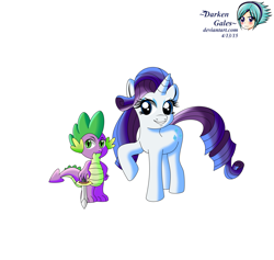 Size: 2981x2821 | Tagged: safe, artist:darkengales, rarity, spike, dragon, pony, unicorn, sword, weapon