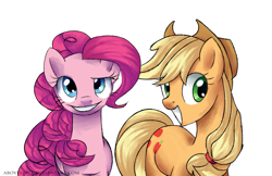 Size: 1921x1241 | Tagged: safe, artist:abovespace, applejack, pinkie pie, earth pony, pony, duo, female, mare, smiling