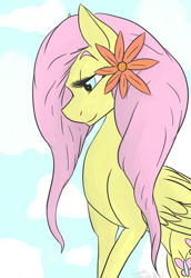 Size: 827x1199 | Tagged: safe, artist:silversprinkles, fluttershy, pegasus, pony, female, flower in hair, mare, solo