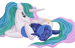 Size: 900x581 | Tagged: safe, artist:undefined-shadow, princess celestia, princess luna, alicorn, pony, crying, filly, woona