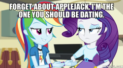 Size: 600x337 | Tagged: safe, derpibooru import, edit, edited screencap, screencap, rainbow dash, rarity, equestria girls, rainbow rocks, caption, female, image macro, implied lesbian, implied rarijack, implied shipping, lesbian, meme, raridash, shipping, text