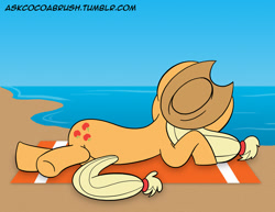 Size: 1280x989 | Tagged: safe, artist:cocoabrush, applejack, earth pony, pony, 30 minute art challenge, beach, on side, solo, water