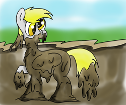 Size: 1200x1000 | Tagged: safe, artist:amateur-draw, derpy hooves, pegasus, pony, female, mare, mud, mud bath, muddy, solo, wet and messy