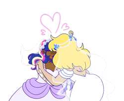 Size: 1280x1051 | Tagged: safe, artist:cubbybatdoodles, derpy hooves, ditzy doo, twilight sparkle, human, clothes, dress, female, humanized, kissing, lesbian, marriage, shipping, simple background, transparent background, twerpy, wedding, wedding dress