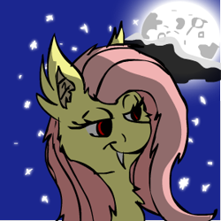 Size: 300x300 | Tagged: safe, artist:neyonic, fluttershy, bat pony, pony, flutterbat, moon, night, race swap, solo, stars