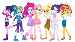 Size: 2153x1213 | Tagged: safe, artist:diamond-bases, artist:diamondlbases, artist:iousa, applejack, fluttershy, pinkie pie, rainbow dash, rarity, sci-twi, sunset shimmer, twilight sparkle, equestria girls, alternate hairstyle, alternate style, base used, humane five, humane seven, humane six