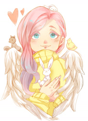 Size: 1024x1409 | Tagged: safe, artist:oooooooooosheep, angel bunny, fluttershy, human, clothes, humanized, solo, sweatershy, winged humanization