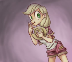 Size: 500x427 | Tagged: safe, artist:dawkinsia, applejack, human, humanized, liar face, liarjack, scrunchy face, solo