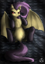 Size: 2480x3508 | Tagged: safe, artist:taliesin-the-dragoon, fluttershy, bellyrubs, chest fluff, clothes, flutterbat, on back, socks, solo, spread wings