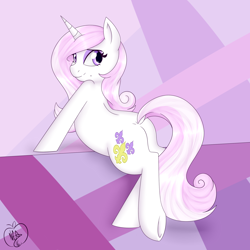 Size: 1800x1800 | Tagged: safe, artist:notenoughapples, derpibooru import, fleur-de-lis, unicorn, dock, miss fleur is trying to seduce us, solo, underhoof