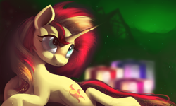 Size: 4674x2800 | Tagged: safe, artist:auroriia, sunset shimmer, pony, unicorn, female, mare, present, prone, solo