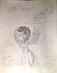 Size: 1332x1713 | Tagged: safe, artist:takengrin endmmar, derpibooru exclusive, derpibooru import, rainbow dash, pegasus, pony, 20% cooler, cloud, crossed arms, female, grin, rainbow trail, smiling, solo