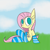 Size: 1024x1024 | Tagged: safe, artist:mr. rottson, fluttershy, pegasus, pony, clothes, cloud, cloudy, grass, sitting, sky, sock, socks, solo, striped socks