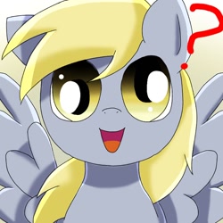 Size: 768x768 | Tagged: safe, artist:erufi, derpy hooves, pegasus, pony, bust, portrait, question mark, smiling, solo