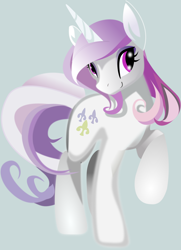 Size: 2988x4118 | Tagged: safe, artist:anrw22, artist:cenit-v, derpibooru import, fleur-de-lis, unicorn, cute, fleurabetes, happy, looking to the right, raised hoof, smiling, solo, trace