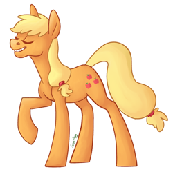 Size: 500x497 | Tagged: safe, artist:sorckylo, applejack, earth pony, pony, grin, raised hoof, simple background, solo