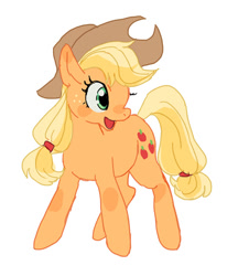 Size: 500x579 | Tagged: safe, artist:kutuyatti, applejack, earth pony, pony, cute, female, jackabetes, mare, open mouth, pixiv, simple background, smiling, solo, white background