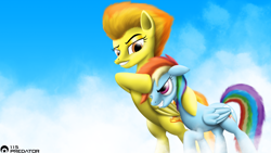 Size: 1920x1080 | Tagged: safe, artist:tsaritsaluna, derpibooru import, rainbow dash, spitfire, pegasus, pony, cloud, cloudy, noogie