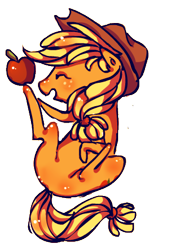 Size: 299x438 | Tagged: safe, artist:tweissie, applejack, earth pony, pony, apple, on back, simple background, solo, transparent background