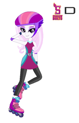 Size: 434x678 | Tagged: safe, artist:karalovely, derpibooru import, fleur-de-lis, equestria girls, friendship games, arm behind head, crystal prep shadowbolts, roller skates, skating