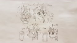 Size: 4032x2268 | Tagged: safe, artist:parclytaxel, autumn blaze, pharynx, sunburst, oc, oc:parcly taxel, alicorn, changedling, changeling, kirin, pony, unicorn, ain't never had friends like us, albumin flask, alcohol, alicorn oc, asahi, beer, drunk, drunk bubbles, drunk kirin, female, fukuoka, grin, japan, kirin beer, kirin ichiban, levitation, lineart, magic, male, mare, monochrome, parcly taxel in japan, pencil drawing, prince pharynx, sapporo (beer), smiling, stallion, story included, suntory, telekinesis, traditional art