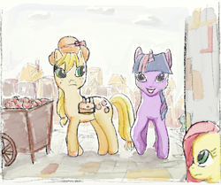 Size: 754x630 | Tagged: safe, artist:trixsun, applejack, fluttershy, twilight sparkle, earth pony, pegasus, pony, appletwishy