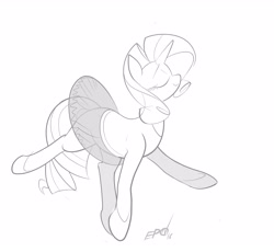 Size: 3177x2921 | Tagged: safe, artist:b-epon, rarity, pony, unicorn, ballerina, clothes, en pointe, eyes closed, graceful, monochrome, raririna, smiling, solo