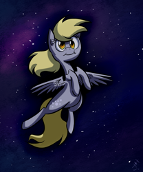 Size: 1280x1536 | Tagged: safe, artist:gintoki23, derpy hooves, pegasus, pony, cute, derpabetes, female, flying, mare, newbie artist training grounds, night, sky, solo, starry night, stars