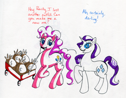 Size: 1157x904 | Tagged: safe, artist:alipes, pinkie pie, rarity, earth pony, pony, unicorn, ask, ask pinkie pierate, traditional art, tumblr