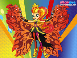 Size: 800x600 | Tagged: safe, artist:user15432, sunset shimmer, human, equestria girls, rainbow rocks, clothes, dressup, fingerless gloves, gloves, high heels, humanized, leggings, phoenix wings, ponied up, pony ears, rainbow hair, rock and roll, rock star, shoes, starsue, winged humanization, wings