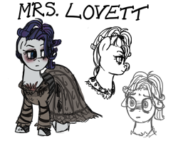 Size: 900x800 | Tagged: safe, artist:hoshikokin, rarity, pony, unicorn, alternate hairstyle, alternate universe, clothes, crossover, dress, mrs lovett, parody, solo, sweeney todd