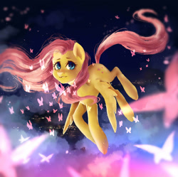 Size: 1958x1948 | Tagged: safe, artist:my-magic-dream, fluttershy, butterfly, pegasus, pony, solo, windswept mane