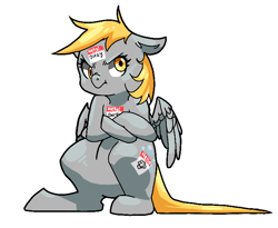 Size: 704x576 | Tagged: safe, artist:idrawweeklypony, derpy hooves, ditzy doo, pegasus, pony, crossed arms, cutie mark, female, grumpy, name tag, simple background, solo, sticker, that one nameless background pony we all know and love, white background, wings