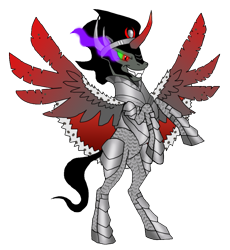 Size: 929x1008 | Tagged: safe, artist:vipero-the-salabog, derpibooru import, king sombra, alicorn, pony, alicornified, colored wings, gradient wings, male, race swap, rearing, simple background, sombracorn, spread wings, stallion, transparent background, wings, xk-class end-of-the-world scenario