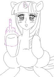 Size: 455x646 | Tagged: safe, artist:asdf314159265, derpibooru import, twilight sparkle, magic, middle finger, sketch, solo, uguu