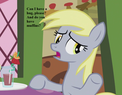 Size: 896x704 | Tagged: safe, edit, edited screencap, screencap, derpy hooves, slice of life (episode), bronybait, cropped, dialogue, food, hug request, lime, strawberry