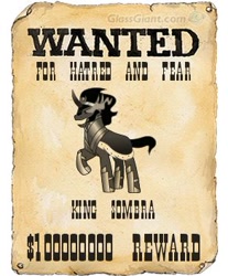 Size: 292x353 | Tagged: safe, derpibooru import, king sombra, pony, unicorn, black mane, male, sharp teeth, sombra eyes, stallion, wanted poster