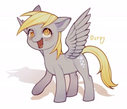 Size: 2744x2344 | Tagged: safe, artist:komiruu, derpy hooves, pegasus, pony, blushing, cute, derpabetes, female, mare, open mouth, simple background, solo, white background