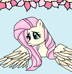 Size: 592x604 | Tagged: safe, fluttershy, pegasus, pony, cute, flower, mousedrawing, ms paint, smiling, solo, wings