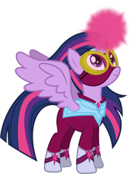Size: 5170x6620 | Tagged: safe, artist:90sigma, derpibooru import, masked matter-horn, twilight sparkle, twilight sparkle (alicorn), alicorn, pony, power ponies (episode), absurd resolution, clothes, costume, female, glowing horn, goggles, magic, mare, mask, power ponies, simple background, solo, spread wings, transparent background, vector, wings