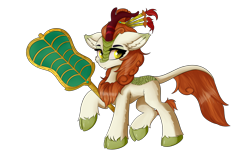 Size: 1920x1200 | Tagged: safe, artist:lunar froxy, autumn blaze, kirin, crossover, fan, looking back, quadrupedal, simple background, solo, sun wukong, transparent background, war fan