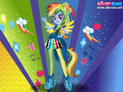 Size: 800x600 | Tagged: safe, artist:user15432, derpibooru import, rainbow dash, equestria girls, rainbow rocks, clothes, dressup, high heels, leggings, ponied up, pony ears, rainbow hair, rock and roll, rock star, shoes, starsue, winged humanization, wings