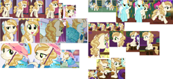 Size: 3426x1578 | Tagged: safe, derpibooru import, screencap, cayenne, fleur-de-lis, perry pierce, pinkie pie, polo play, rarity, say cheese, serena, sweet biscuit, upper crust, earth pony, pony, unicorn, canterlot boutique, spice up your life, background pony, bon appétit, c:, clothes, collage, cute, dress, eyes closed, female, frown, gritted teeth, happy, julia child, las pegasus resident, lidded eyes, lily love, male, mare, open mouth, pointing, princess dress, raised hoof, reference sheet, sad, scared, smiling, stallion, trotting, umbrella, wide eyes