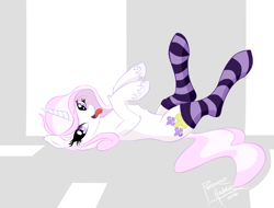 Size: 1664x1264 | Tagged: safe, artist:pedrohander, derpibooru import, fleur-de-lis, pony, unicorn, clothes, socks, solo, striped socks, unshorn fetlocks, wip