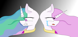 Size: 1024x490 | Tagged: safe, artist:husky-2000, princess celestia, alicorn, pony, crying, duality, two sides