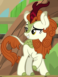 Size: 600x800 | Tagged: safe, screencap, autumn blaze, kirin, sounds of silence, cropped, female, smiling, solo
